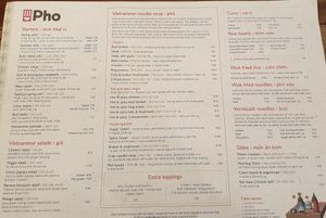 Menu at Pho in Birmingham