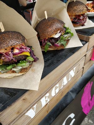 Burgers at Hackney Downs Vegan Market in East London