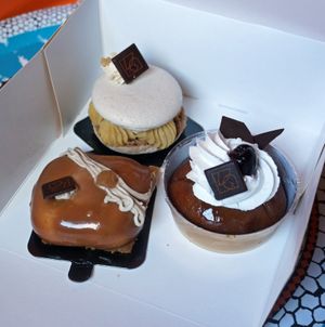 Delivery! Peanut Macaron + Brigitte + Baba Foret Noire at VG Pâtisserie in Paris