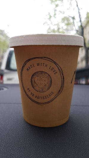 Coffee with almond milk at VG Pâtisserie in Paris