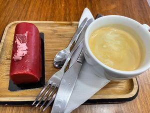 Bûche mimi and café allongé   at VG Pâtisserie in Paris