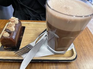 Hot chocolate and bûche Josephine   at VG Pâtisserie in Paris