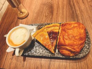 pain au chocolat + flan cake at VG Pâtisserie in Paris