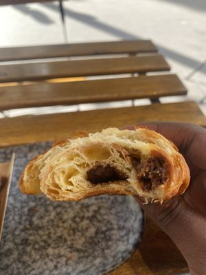 Chocolate interior of the croissants   at VG Pâtisserie in Paris