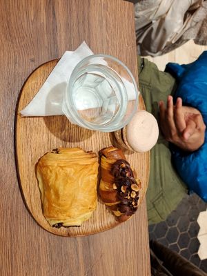 Pannachocolate, hazelnut crossaint and macrone at VG Pâtisserie in Paris