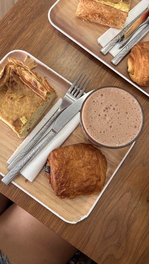 best quiche ever, hot chocolate and pain au chocolat  at VG Pâtisserie in Paris