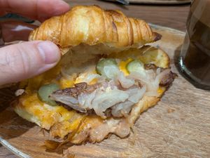 Inside the croissant sandwich at VG Pâtisserie in Paris
