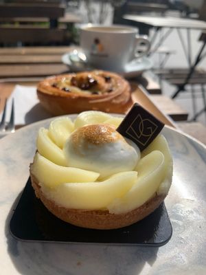 I couldn’t decide so I went for a Pain au Raisin and a Tarte de Citron. Both blew me away. Scrumptious! at VG Pâtisserie in Paris