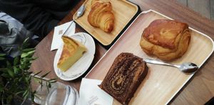 Pain au Chocolat, croissant, marble cake at VG Pâtisserie in Paris