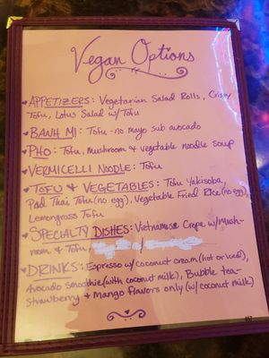 Vegan Menu at Pho Haven in Vancouver