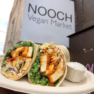 Buffalo Tofu Wrap with fried green beans at WongWayVeg - Food Truck in Denver