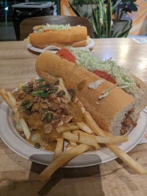 Chopped cheese with pumpkin fries at WongWayVeg - Food Truck in Denver
