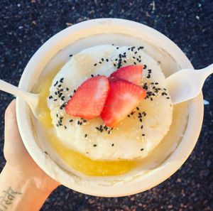 Vegan & GF coconut sticky rice with mango puree and a sweet sesame glaze! at WongWayVeg - Food Truck in Denver
