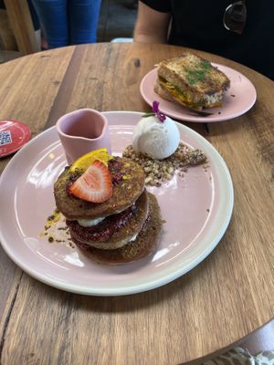 Buckwheat pancakes and vegan toasty   at Combi in Byron Bay