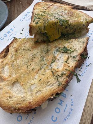 Vegan pumpkin toastie   at Combi in Byron Bay
