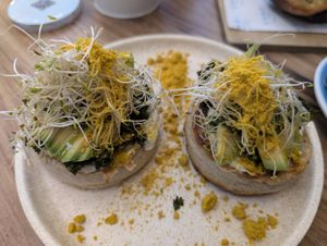 Vegan pesto crumpets at Combi in Byron Bay