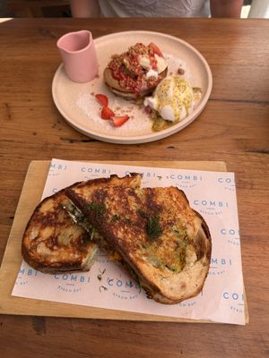 Vegan toastie and pancakes!   at Combi in Byron Bay