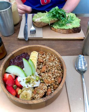 Granola bowl and vegan avo on toast at Combi in Byron Bay