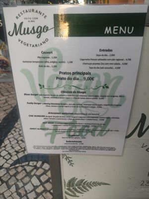 menu at Musgo in Aveiro