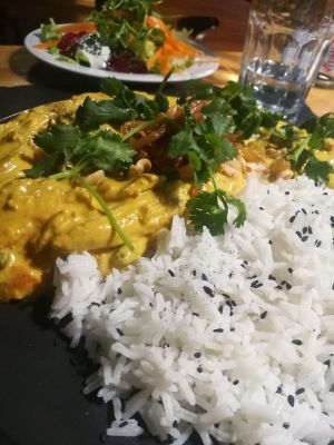 Plato del día: Curry con seitán y verduritas con arroz at Musgo in Aveiro