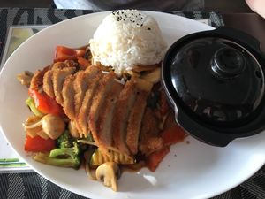 The “Baked chk’n” amazing  at Peace Food in Essen