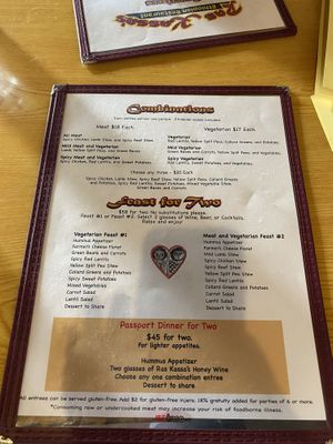 Menu at Ras Kassa's in Lafayette