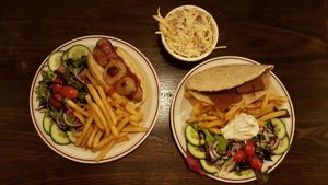 Hot dog (no mustard), doner kebab and a side of coleslaw at The Monument in Canterbury