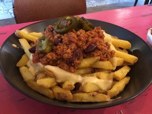 Chilli Cheese Fries. VEGAN HEAVEN!  at The Monument in Canterbury