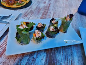 Vegan spring rolls as starter at Codigos del Arte in Denia