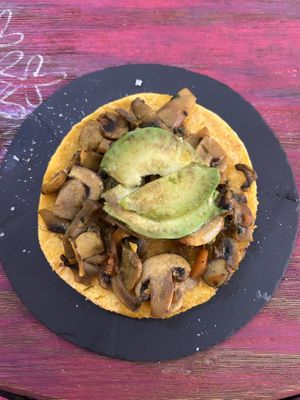 Arepas with mushrooms and avocado   at Codigos del Arte in Denia