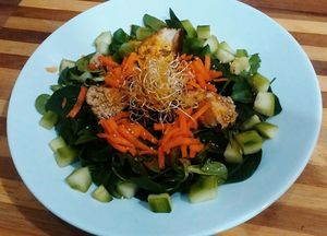 Salad with vegan cheese at Codigos del Arte in Denia