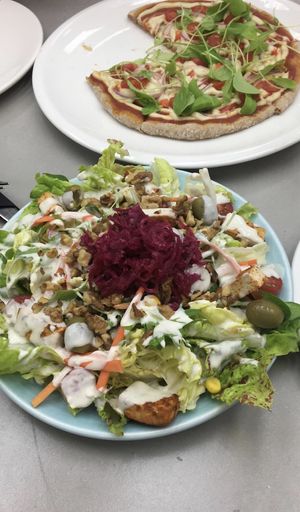 Pizza and salad at Wholegrain Organics in Palmerston North