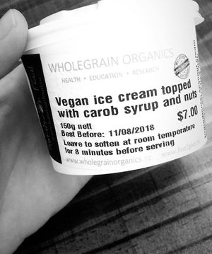 Vegan ice cream available in freezer- so yum!!!  at Wholegrain Organics in Palmerston North