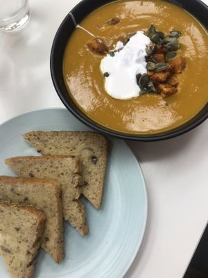 Pumpkin soup at Wholegrain Organics in Palmerston North