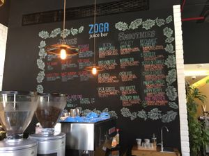 juice and smoothie board at Zoga Cafe in Dubai