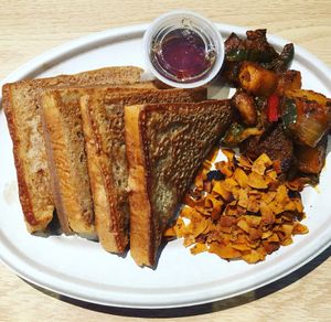 French toast, coconut bacon, & the best homefries ever! at The Grub Factory in Baltimore