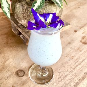 Smoothie with herbs from the garden. Very interesting taste.  at The Garden of Nang in Don Det