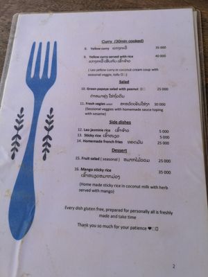 Menu part 1 at The Garden of Nang in Don Det