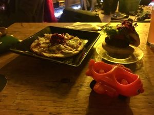 Burger and pizza  at L'Escalier in Montreal