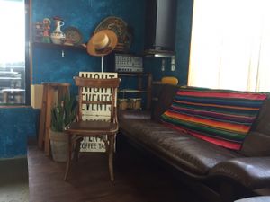 little stage for events at Esparza's Tacos & Coffee in Chatan