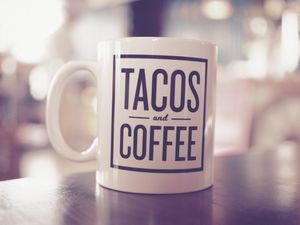Two of our favorite things....on a mug. at Esparza's Tacos & Coffee in Chatan