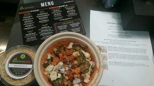 Vegan Egg Salad and their Romesco Bowl at Delicious Raw Kitchen and Juice Bar in Naples