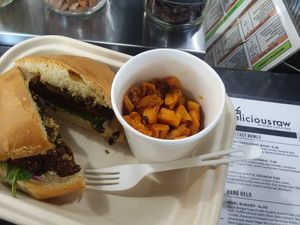 Vegan Nobl Burger at Delicious Raw Kitchen and Juice Bar in Naples
