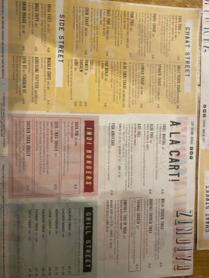 Menu   at Zindiya in Birmingham