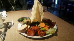 Huge plate of tasty vegan meze at The Windmill Inn in Horsham