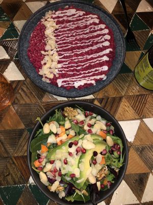 Pink and white risotto and Soulgreen Salad at SOULGREEN in Milan