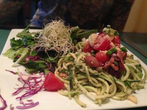 Raw pesto zucchini pasta that will make your taste buds rethink the word 'pasta.' at The Present Moment Cafe and Market in St Augustine