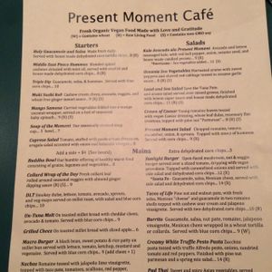menu - front - 3-28-16 at The Present Moment Cafe and Market in St Augustine