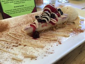 raspberry cheesecake with vanilla ice cream, dream worthy  at The Present Moment Cafe and Market in St Augustine