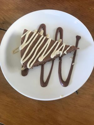 Choc pie with cashew “ice-cream” at The Present Moment Cafe and Market in St Augustine